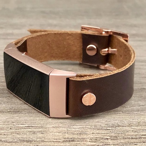 Dark Brown Rose Gold Fitbit Charge 4 Leather Band - Picture 6 of 8